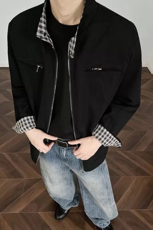 [001]夹克男水洗帆布休闲立领短宽工装外套A079-J380-P63,男装夹克,电商A079