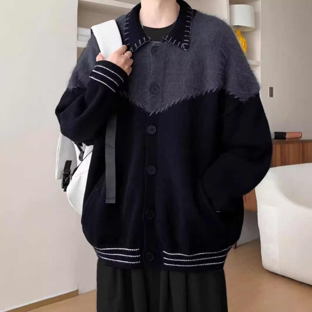 【211】5撞色拼接毛衣外套男翻领针织开衫A0789-MY205-P57,男装针织衫/毛衣,电商A079