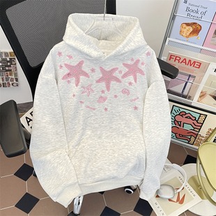 W155 韩系慵懒风海星印花套头连帽卫衣A079 网5