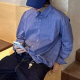 [006]格纹衬衫长袖短款别致衬衣A079-C410-P35，男装衬衫，电商A079