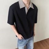 [012]拼接短袖polo衫男女款夏翻领t恤正肩半袖A079-T65-P29，男装T恤，电商A079