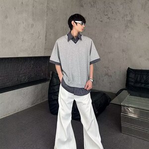 [012]休闲格子假两件polo衫短袖男宽松半袖T恤A079-D918-P35图片