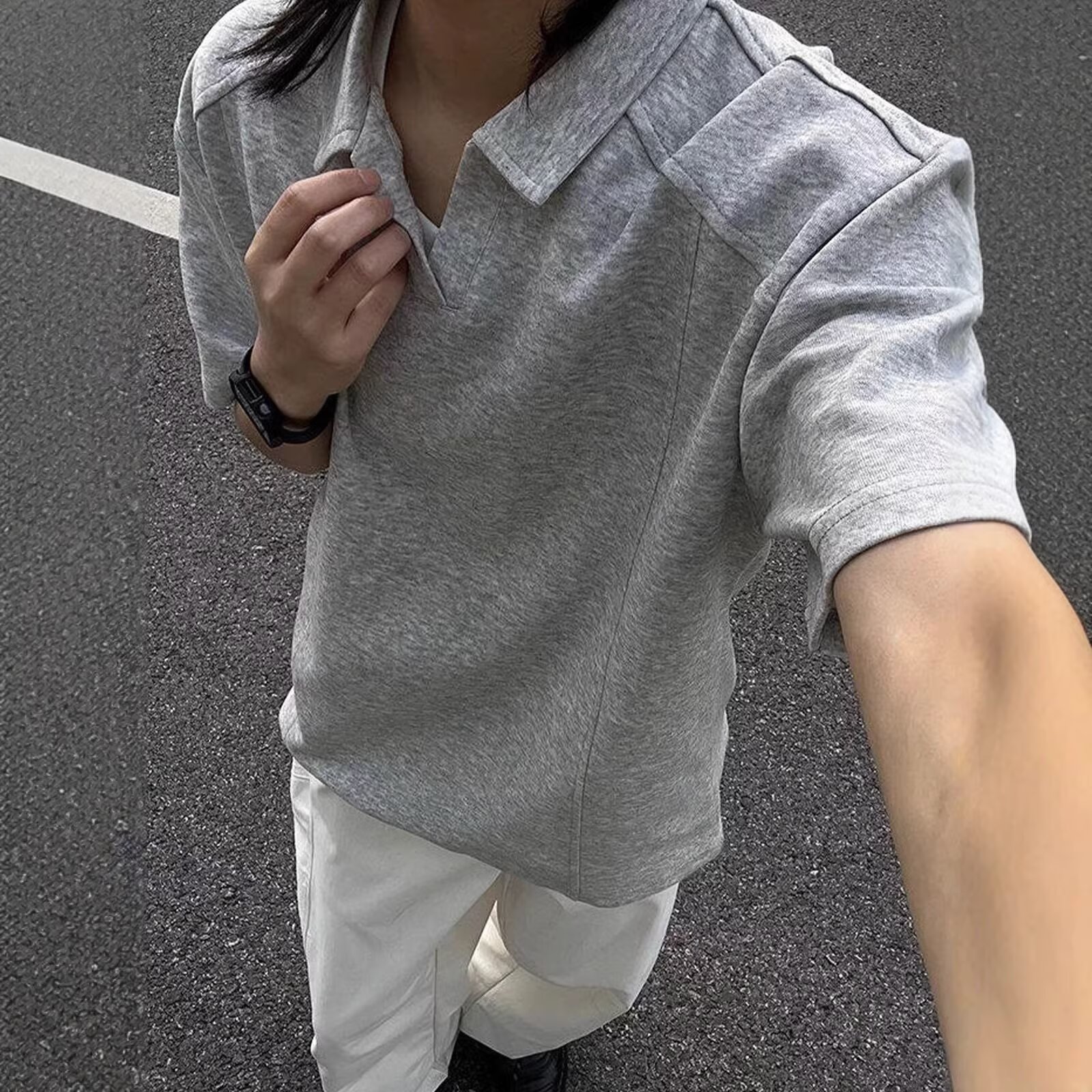 [012]纯色翻领T恤男女长袖T恤polo衫情侣装A079-D910-P30,男装T恤,电商A079