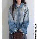 [008]牛仔外套男女文艺宽松花卉刺绣夹克上衣A079-JK8973-P68，男装工装外套，电商A079