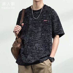 [003圆领满印短袖T恤男士夏宽松休闲大码半袖凉感A079-T281-P30图片
