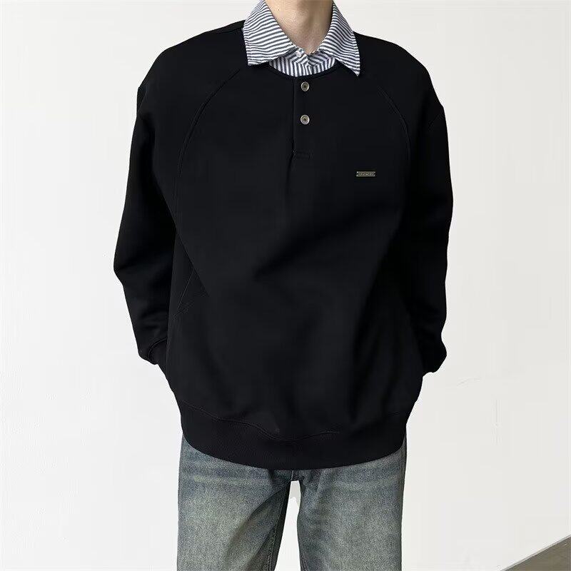 【网59】拼接假两件卫衣男秋冬2025新款宽松百搭A079-629-P42，男装卫衣，电商A079