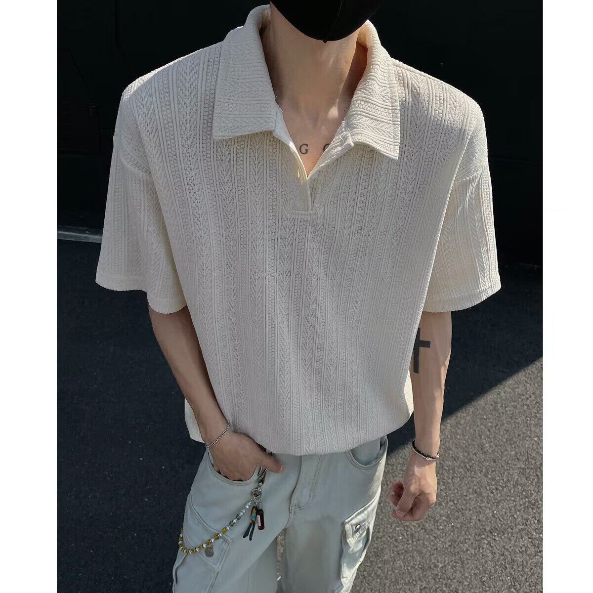 [012]麦穗纹提花polo领短袖t恤男半截袖上衣百搭A079-D925-P35图片