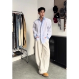 蓝色假两件条纹拼接长袖衬衫男秋季A079-CS01-P45【网络图3】，男装夹克，电商A079