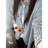 [006]蓝色格子刺绣衬衫春夏百搭薄款外套A079-C2596-P40，男装衬衫，电商A079