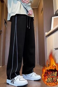【002】加绒条纹阔腿休闲裤子男士潮流宽松直筒裤A079-K1560-P29图片