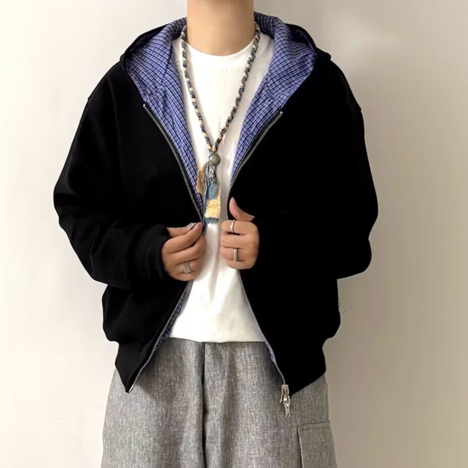 【217】5双面穿蓝格纹内里夹克潮流简约原宿A079-WY8006-P56，男装夹克，电商A079