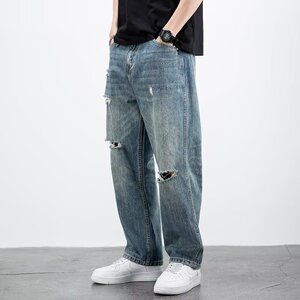 [008]破洞牛仔裤男直筒宽松百搭高街哈伦裤A079-K810-P47图片