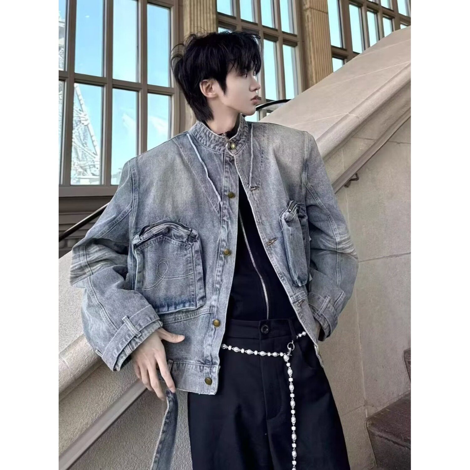 【网136】25多口袋工装牛仔外套男春秋款A079-CY99-P77,男装工装外套,电商A079