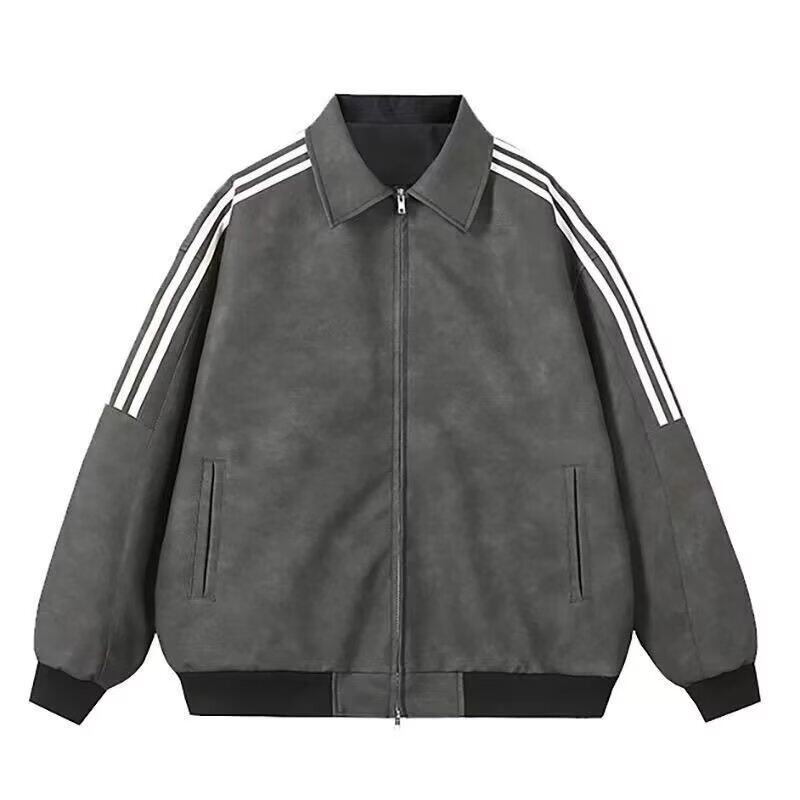【网23】三条杠拼接立领运动夹克男宽松卫衣外套A079-J451-P63，男装夹克，电商A079
