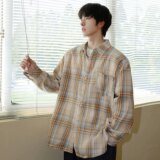 [006]拼接格纹衬衫男女长袖宽松休闲口袋衬衣潮流A079-CS315-P30，男装衬衫，电商A079
