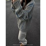 【网116】拼色竖条纹圆领针织衫男女宽松冬季A079-BX038-P45，男装针织衫/毛衣，电商A079