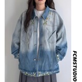 [008]牛仔外套男女文艺宽松花卉刺绣夹克上衣A079-JK8973-P68，男装工装外套，电商A079