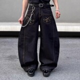 【008】刺绣弯刀牛仔裤宽松阔腿长裤男女A079-7826-P50，男装牛仔裤，电商A079