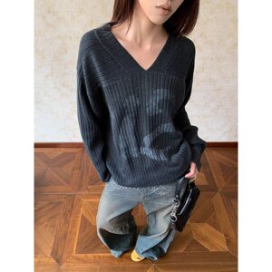 【217】针织衫潮V领长袖T恤正肩修身小数字印花上衣A079-2503-P58