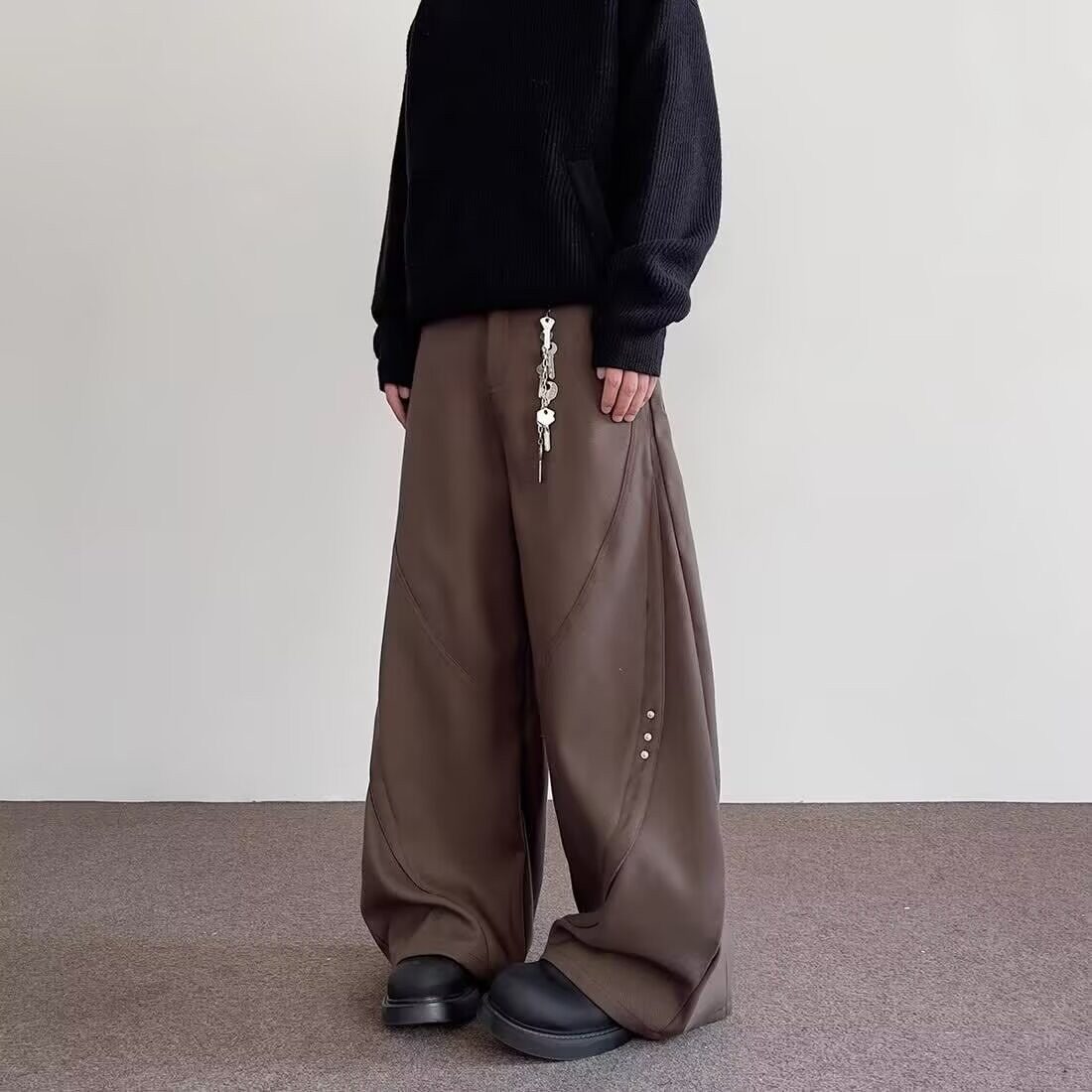 [002]弯刀西裤男女铆钉小众高级休闲垂坠阔腿裤A079-K334-P51,男装西裤,电商A079