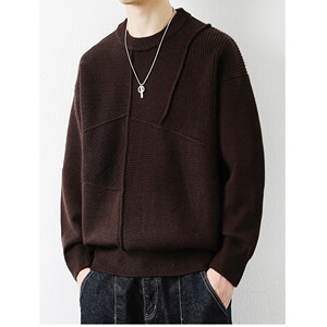 【201】2025秋冬季男士多工艺拼接纯色毛衣圆领A079-3487-P59
