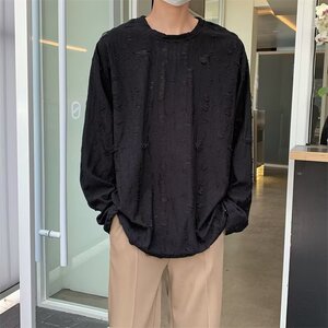 【网59】25圆领破洞长袖男女复古做旧宽松上衣T恤A079-695-P28图片