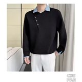 【网59】25假两件撞色拼接衬衫领长袖T恤男款A079-D640-P43，男装T恤，电商A079