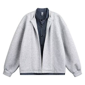 [004]假两件条纹拼接开衫卫衣男宽松情侣休闲外套A079-R3007-P56图片