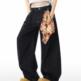 【网117】宽松休闲廓形百搭水洗阔腿长裤牛仔裤A079-M5019-P46，男装牛仔裤，电商A079