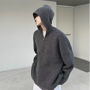 【网116】半拉链男秋冬连帽针织衫宽松加厚外套A079-M341-P49图片