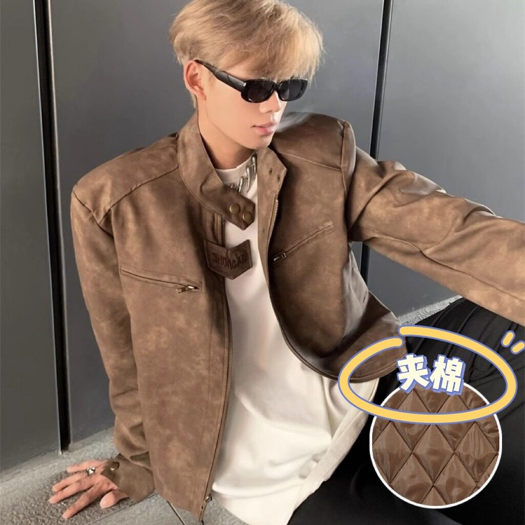 【网7】25夹克短款潮牌夹棉服垫肩外套秋冬A079-M8042-P67-82,男装夹克,电商A079