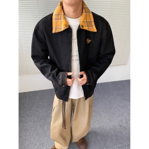 情侣秋季美式覆古拼接牛仔外套男A079-WT01-P69图片