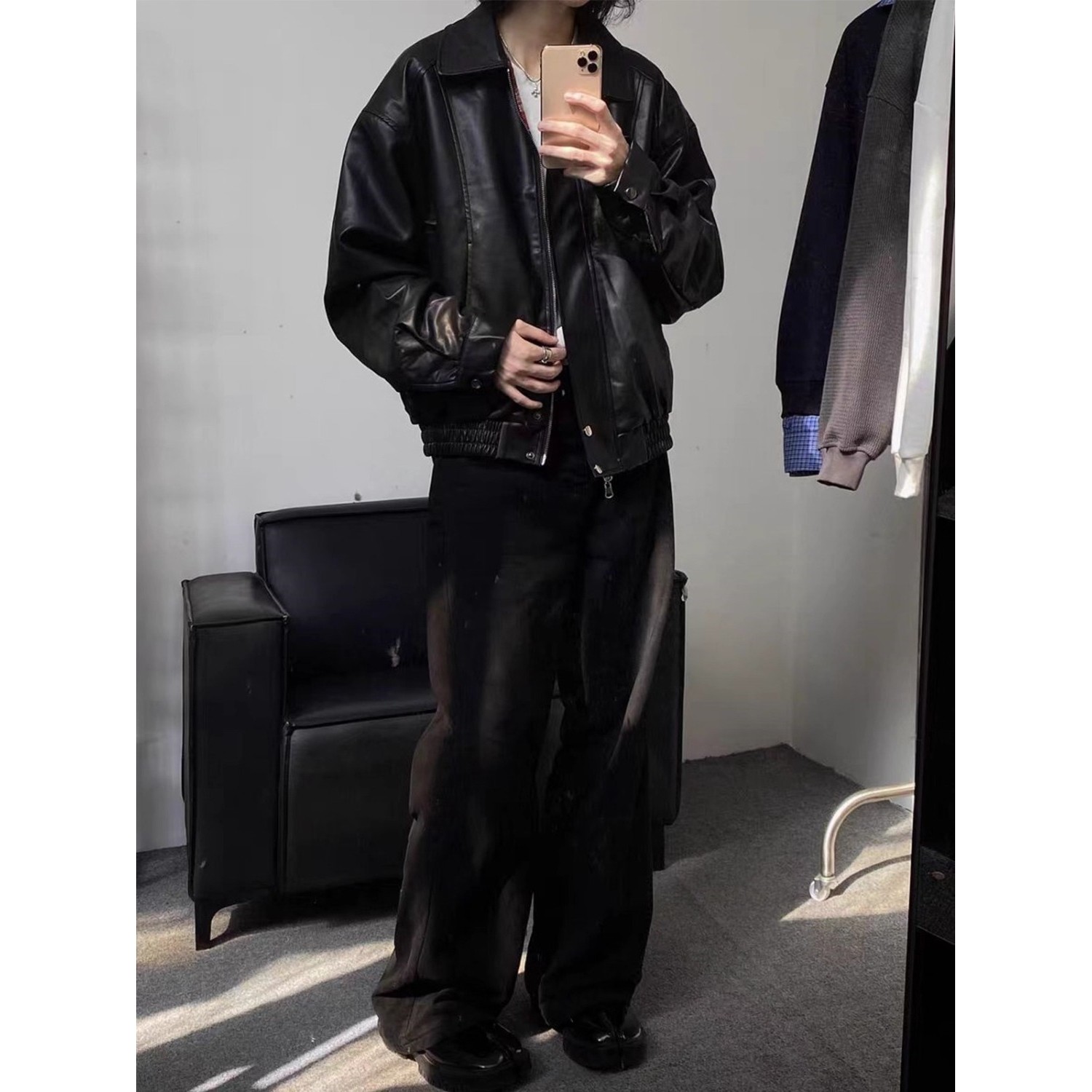 【网7】25两面穿格子PU皮夹克男A079-JK8565-P69,男装夹克,电商A079