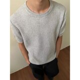 [005]纯色短袖毛衣男修身圆领弹力紧身薄款针织衫男A079-M98-P36，男装T恤，电商A079