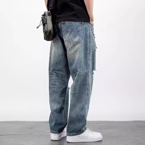 [008]破洞牛仔裤男直筒宽松百搭高街哈伦裤A079-K810-P47图片