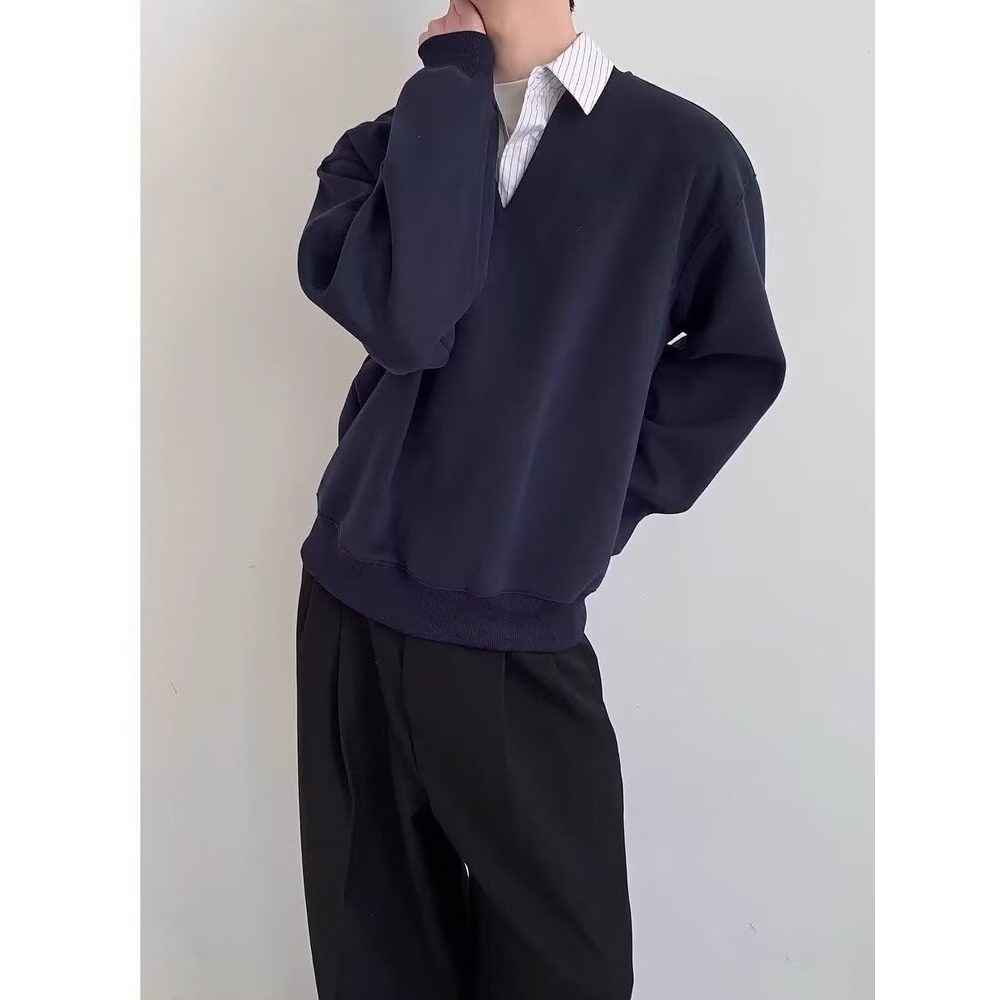 【52】假两件衬衫领卫衣百搭痞帅休闲长袖A079-C193-P42,男装衬衫,电商A079