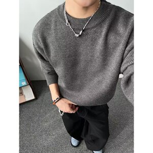 【网41】BK撞色2025灰色圆领针织毛衣男A079-M5807-P55图片