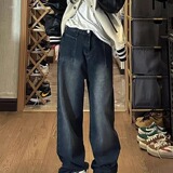 [008]蓝灰色直筒宽松牛仔裤高腰阔腿长A079-N673-P37，男装牛仔裤，电商A079