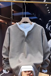 【001】加绒新款男士假两件套头长袖T恤潮A079-A164-P45图片