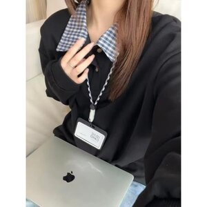 [004]休闲POLO领卫衣男假两件宽松上衣格子领A079-HY06-P39图片