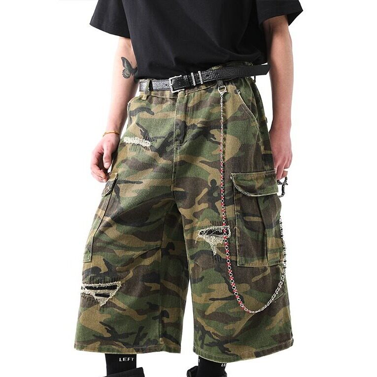[008]迷彩风格牛仔短裤男款夏宽松阔腿七分裤A079-B122-P44,男装牛仔裤,电商A079