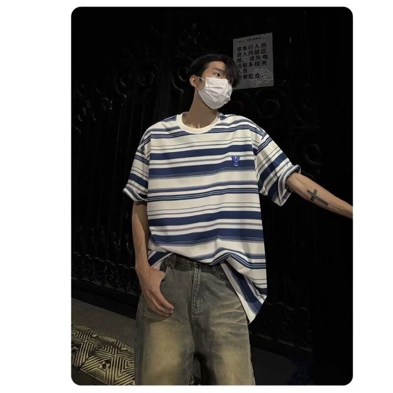 [003]新款宽松百搭圆领潮学生条纹短袖t恤男A079-SK42-P25,男装T恤,电商A079