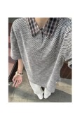 [003]格纹撞色衬衫领短袖T恤男情侣宽松百搭新款A079-D913-P38，男装T恤，电商A079
