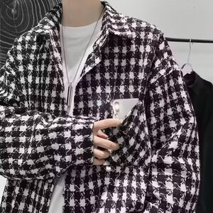 【271】休闲单口袋渐变时尚格子宽松棉质长袖衬衫A079--CS408-P51图片
