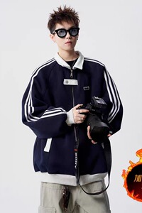 【001】加绒加厚拼接运动夹克三条杠开衫卫衣A079-5017加绒-P51图片