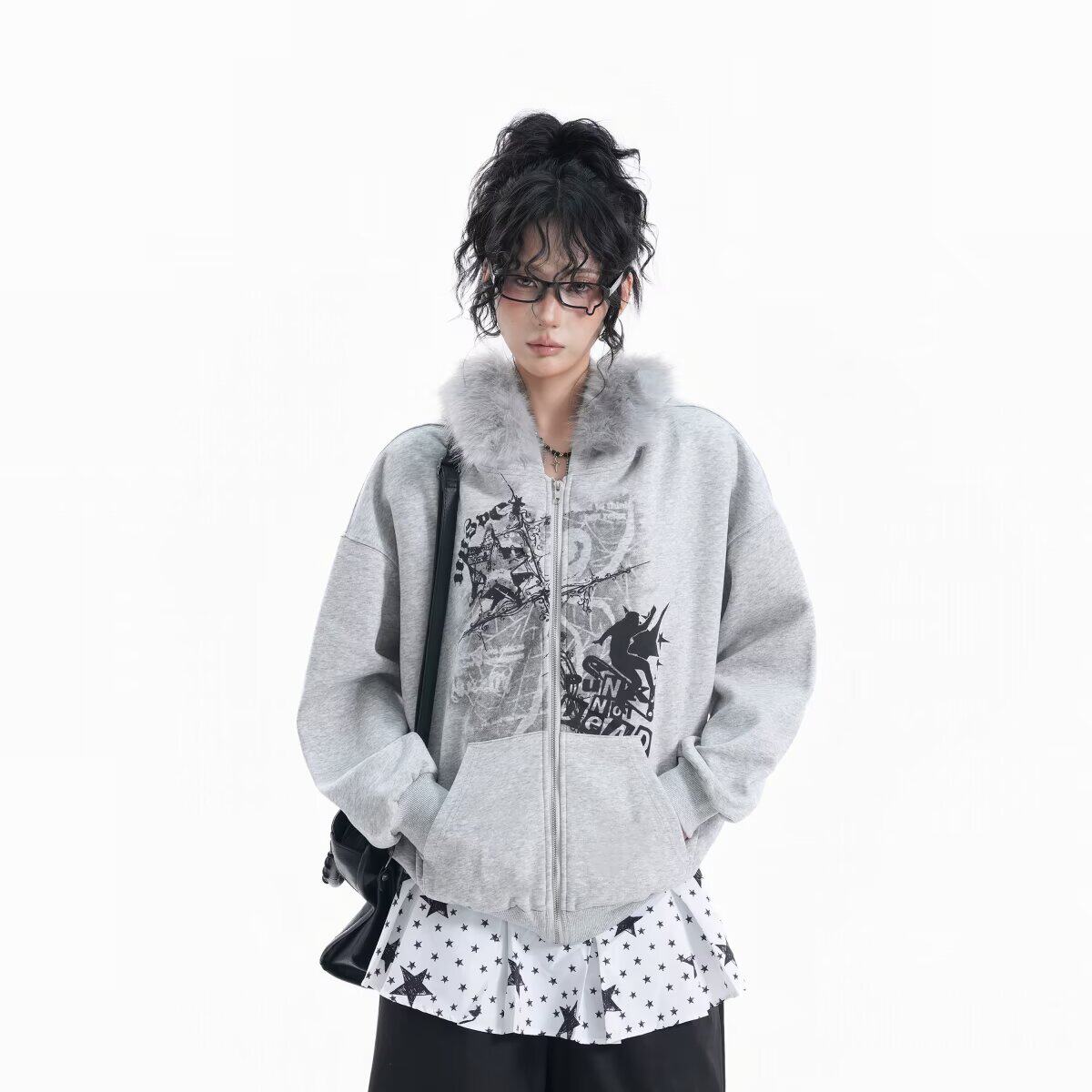 【网136】加厚毛领连帽卫衣开衫外套情侣款秋冬潮A079-W51-P53,女装短外套,电商A079