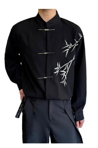 [006]绣花风衬衫男长袖休闲垂感痞帅衬衣发型师A079-CS909-P48图片