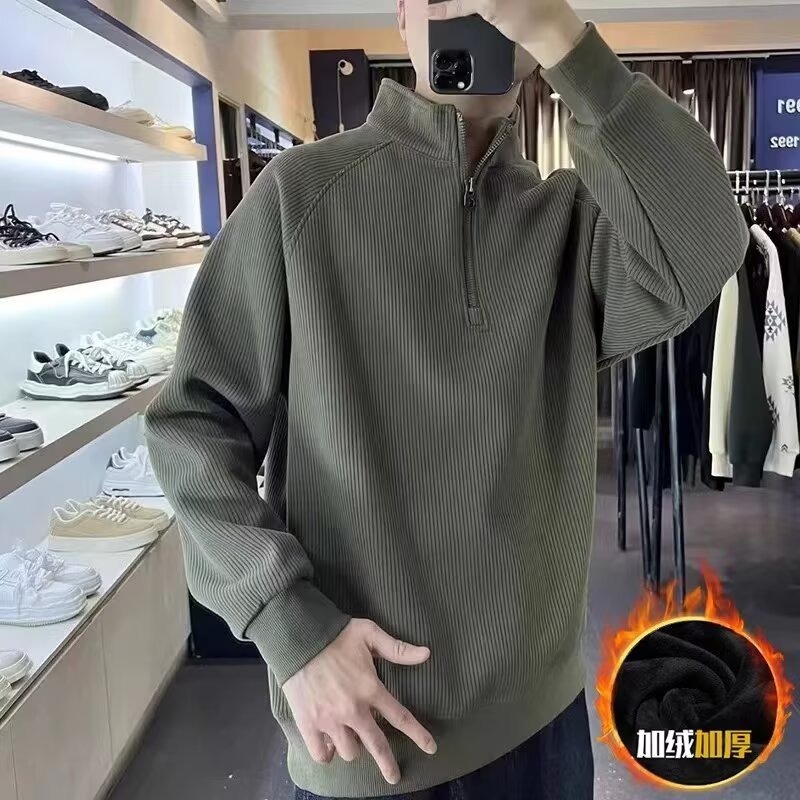 【001】5加绒半拉链卫衣男秋冬新款立领灯芯绒上衣A079-A160-P40，男装卫衣，电商A079