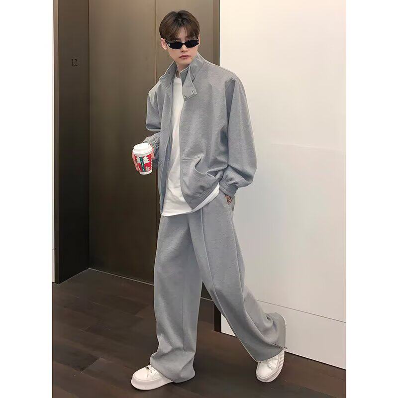 【网6】可二开立领垫肩卫衣外套大码男运动长裤套装A079-106-P85,男装休闲套装,电商A079