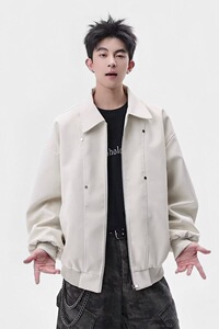 [001]翻领皮衣外套春秋季哈潮流百搭休闲男女款外套A079-259-P75图片